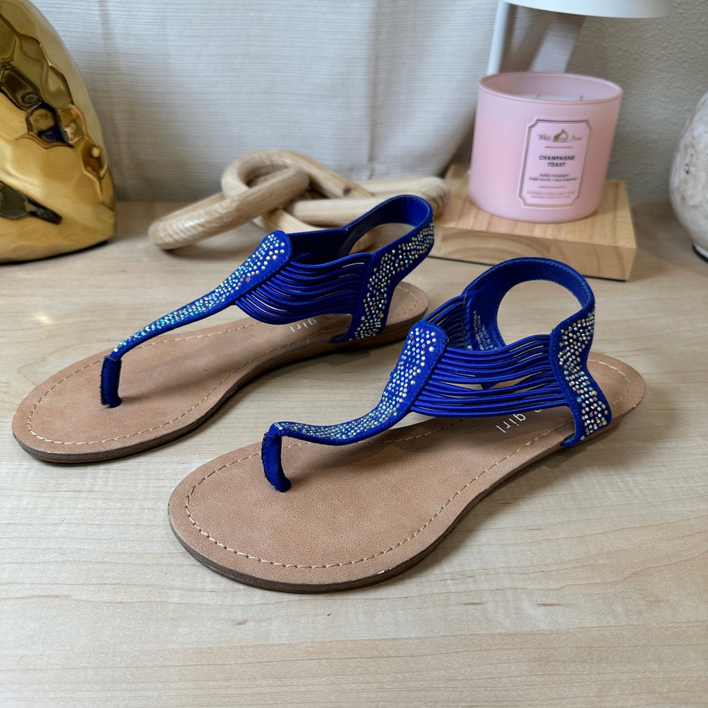 MADDEN GIRL Royal Blue Rhinestone Strappy Teager‎ Flat Sandals 6M